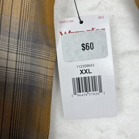 Wrangler Plaid Shirt Men’s 2XL Orange Gray Flap Pockets snap Lightweight Flannel - Picture 12 of 13